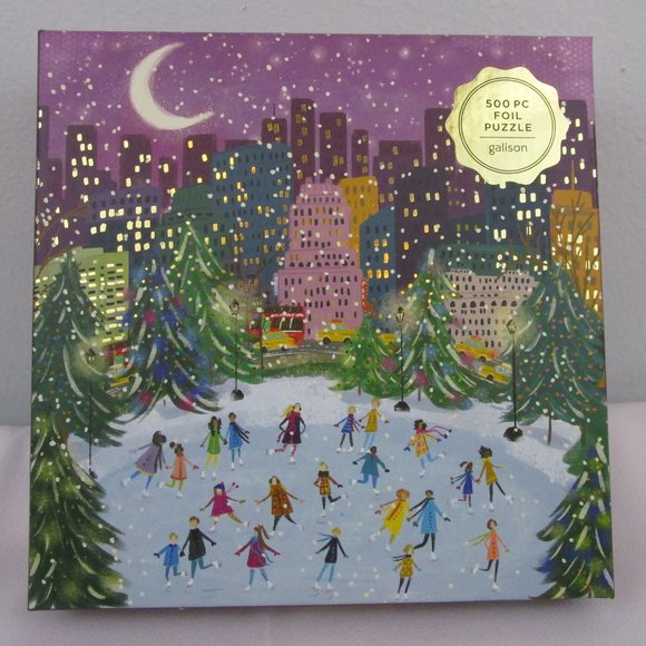 galison Other - 500 Piece Merry Moonlight Skaters Foil Jigsaw Puzzle by Joy LaForme